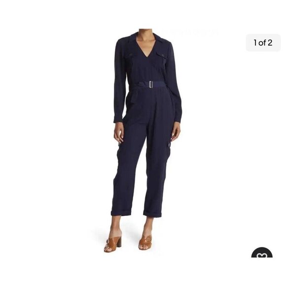 Ted Baker Flan Belted Long Sleeve Utility Jumpsuit in Navy -SZ 3 US 8 - Picture 1 of 7